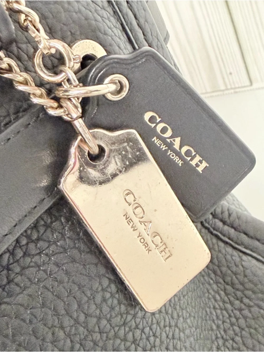 Coach Black Leather Satchel Tote Bag Turnlock Accent Pebbled Leather Handbag
